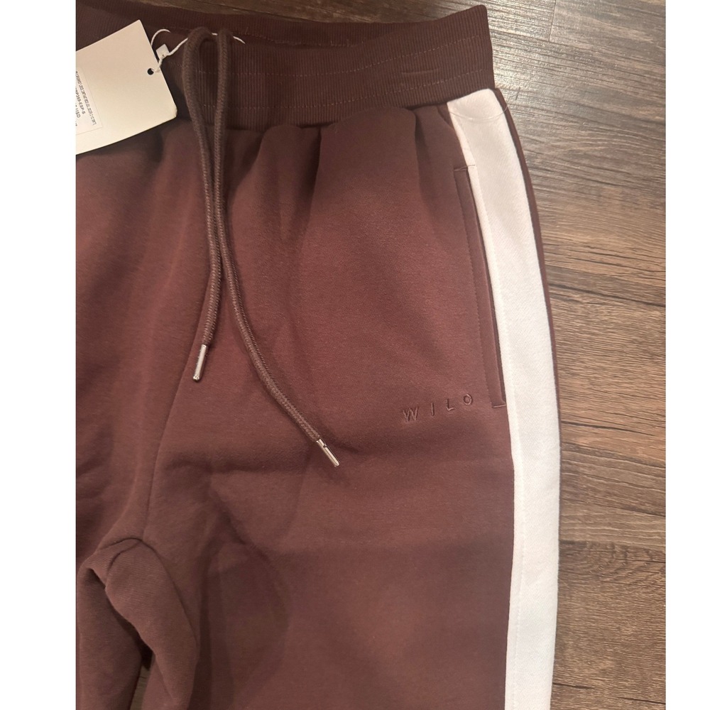 Wilo The Label Espresso Brown Wide Leg Side Stripe Sweatpants Small NWT - Picture 7 of 11